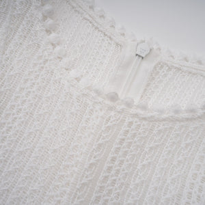 Aurohaya Hélène white pointelle puff midi dress