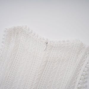 Aurohaya Hélène white pointelle puff midi dress