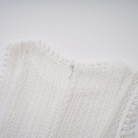 Aurohaya Hélène white pointelle puff midi dress
