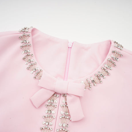 Aurohaya Cassi crystal-accented pink bow midi dress