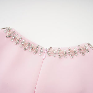 Aurohaya Cassi crystal-accented pink bow midi dress