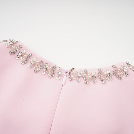 Aurohaya Cassi crystal-accented pink bow midi dress