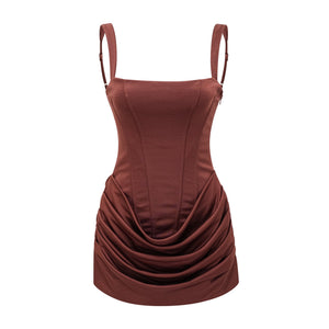Aurohaya Paulette Brown Ruched Bodycon Mini Dress