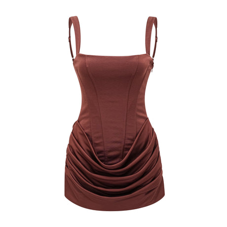 Aurohaya Paulette Brown Ruched Bodycon Mini Dress