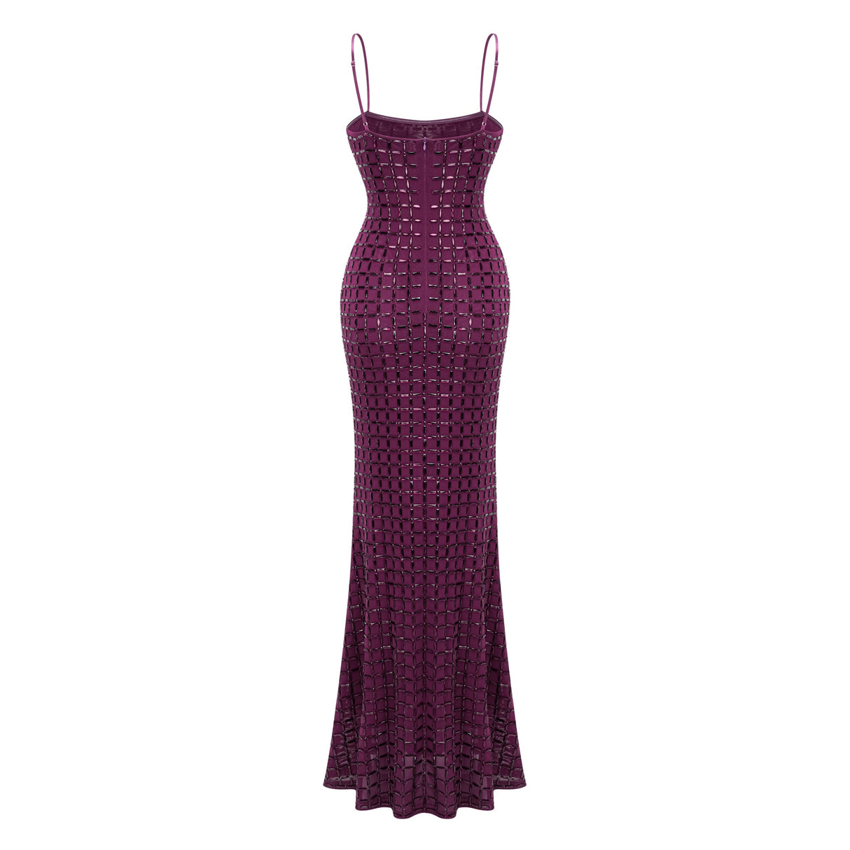 Aurohaya Térébenthine Purple Rhinestone Mesh Maxi Dress