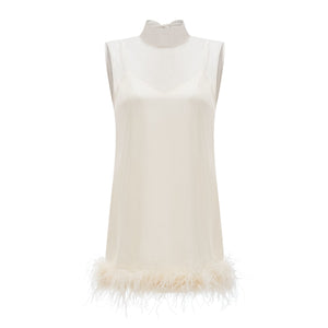 Aurohaya Adrienne White Feather Trim Mini Dress