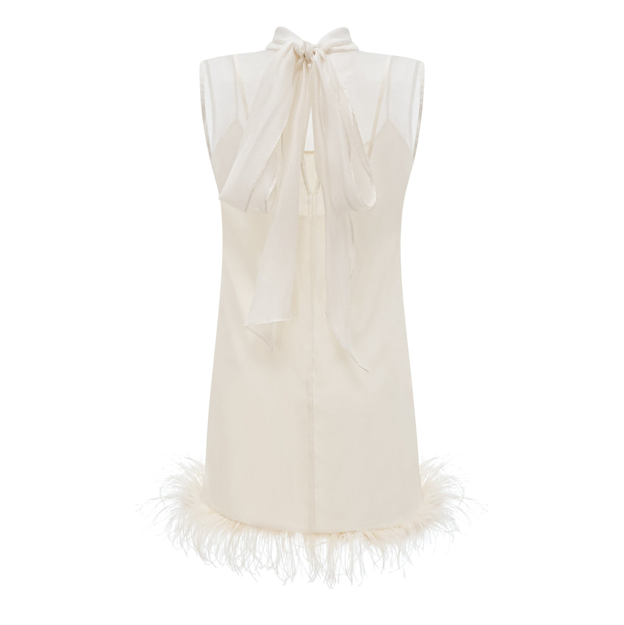 Aurohaya Adrienne White Feather Trim Mini Dress