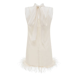 Aurohaya Adrienne White Feather Trim Mini Dress