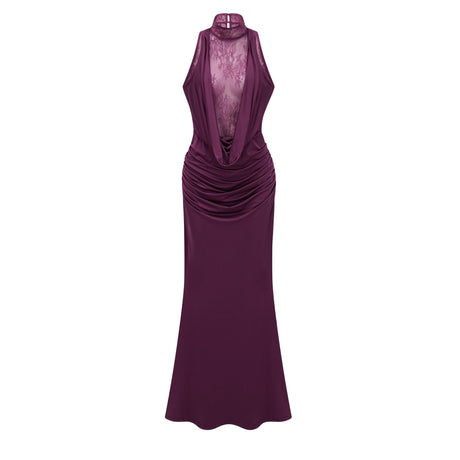 Aurohaya Borbála Magenta Lace Bodice Ruched Maxi Dress