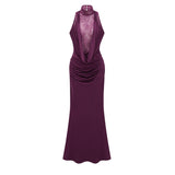 Célestine Magenta Lace Bodice Ruched Maxi Dress