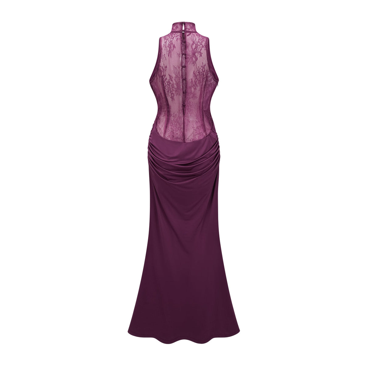 Aurohaya Célestine Magenta Lace Bodice Ruched Maxi Dress