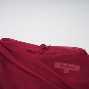 Aurohaya Sylphe Red Asymmetrical Ruched Mesh Maxi Dress
