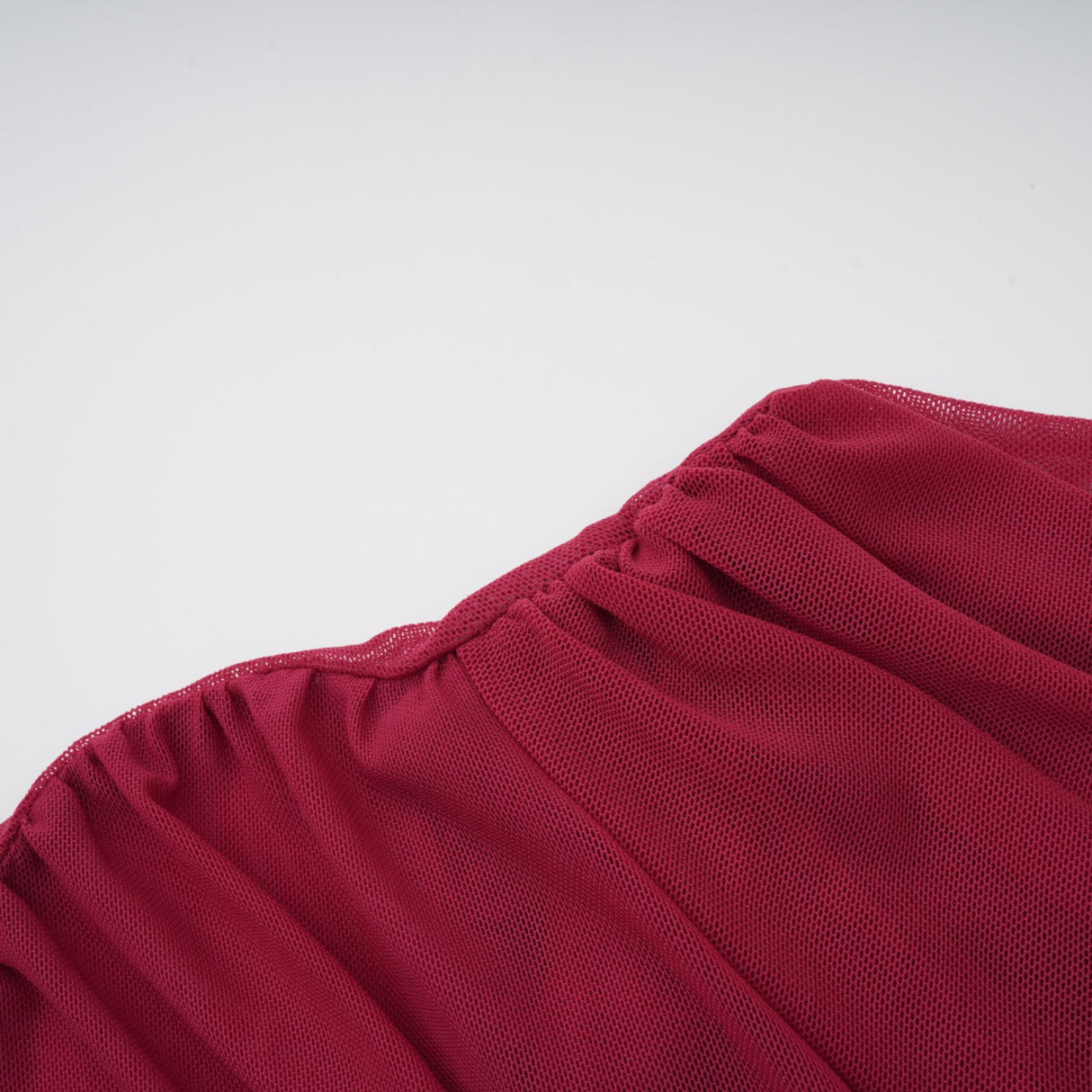 Aurohaya Sylphe Red Asymmetrical Ruched Mesh Maxi Dress