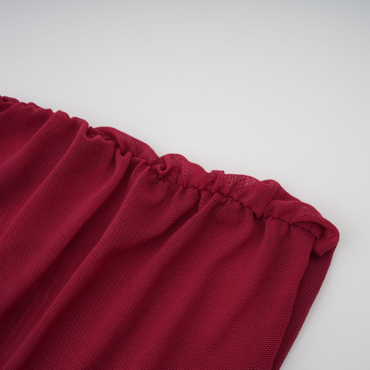Aurohaya Sylphe Red Asymmetrical Ruched Mesh Maxi Dress
