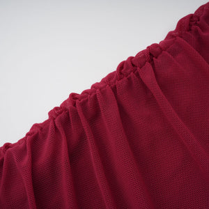 Aurohaya Sylphe Red Asymmetrical Ruched Mesh Maxi Dress