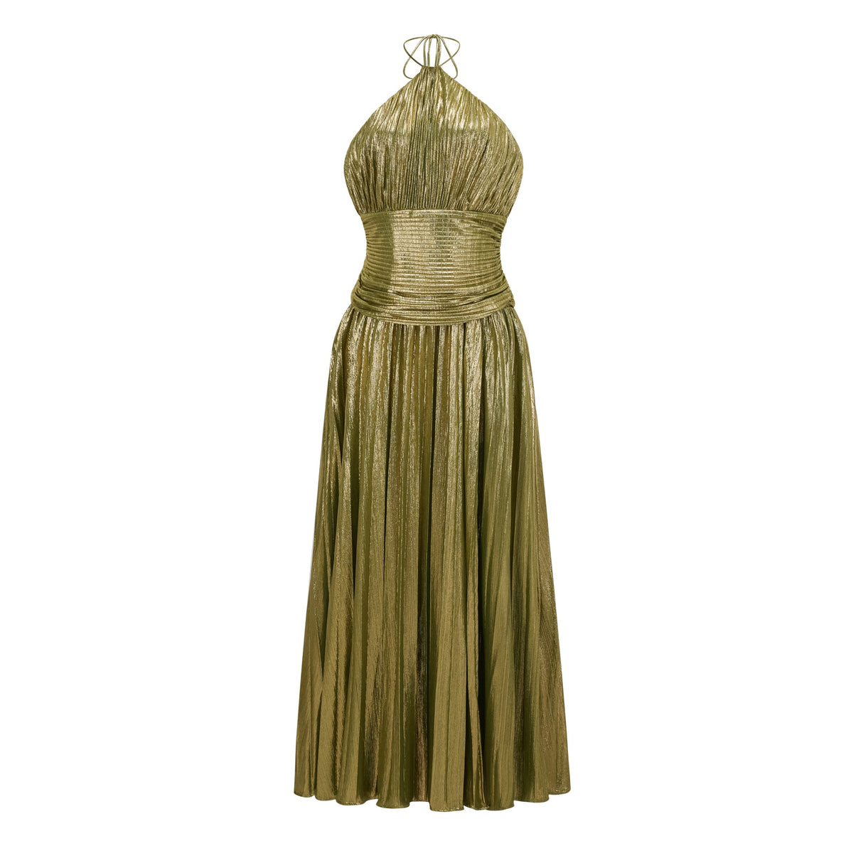 Aurohaya Alchimie Gold Glossy Pleated Maxi Dress