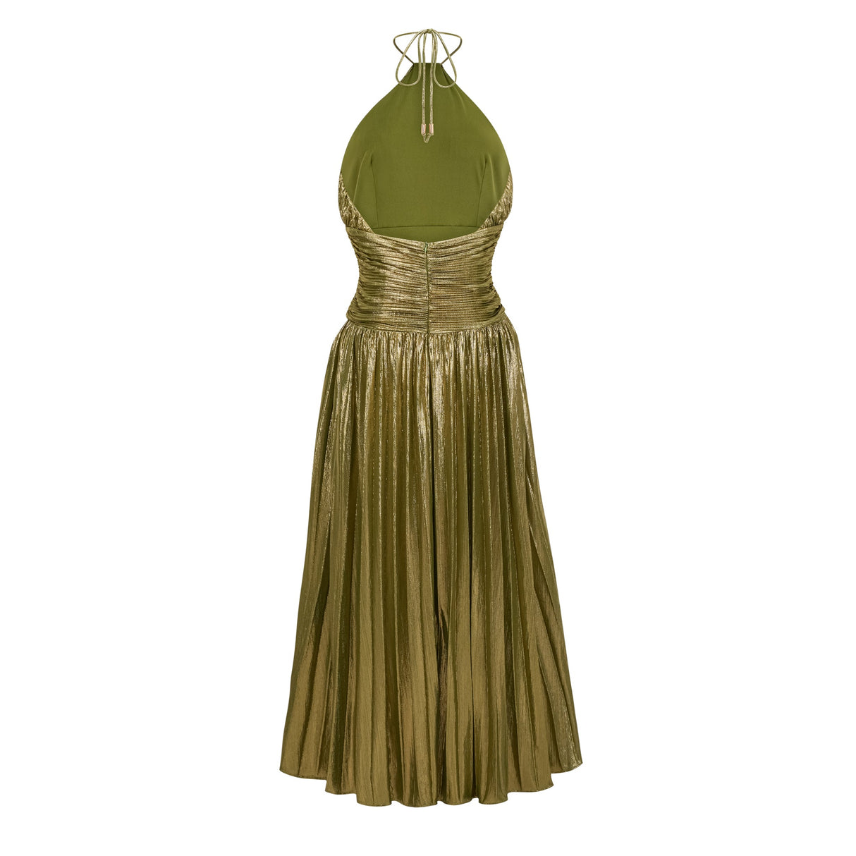 Aurohaya Alchimie Gold Glossy Pleated Maxi Dress