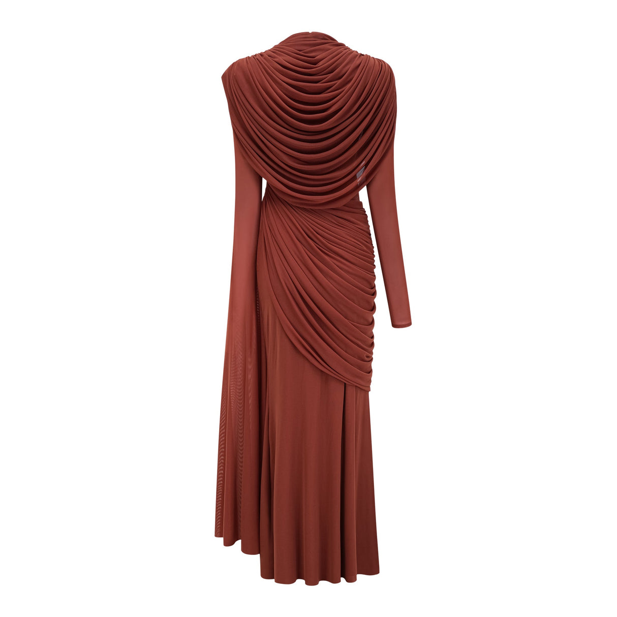 Aurohaya Danaé Brown Shirred-effect Draped Maxi Dress