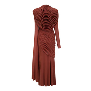 Aurohaya Danaé Brown Shirred-effect Draped Maxi Dress
