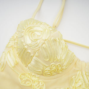 Aurohaya Théoline Yellow Floral Appliqué Corset Maxi Dress