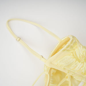 Aurohaya Théoline Yellow Floral Appliqué Corset Maxi Dress