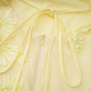 Aurohaya Théoline Yellow Floral Appliqué Corset Maxi Dress