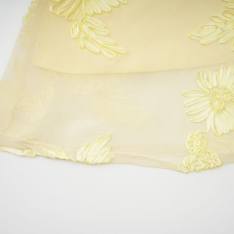 Aurohaya Théoline Yellow Floral Appliqué Corset Maxi Dress