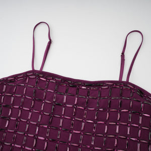 Aurohaya Térébenthine Purple Rhinestone Mesh Maxi Dress