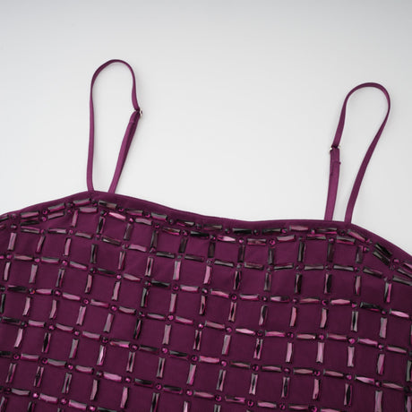 Aurohaya Térébenthine Purple Rhinestone Mesh Maxi Dress