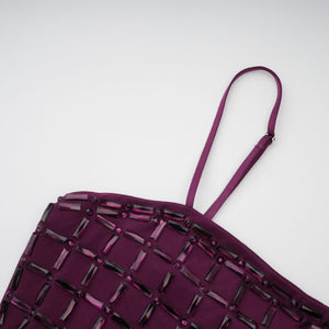 Aurohaya Térébenthine Purple Rhinestone Mesh Maxi Dress