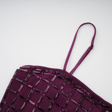 Aurohaya Térébenthine Purple Rhinestone Mesh Maxi Dress