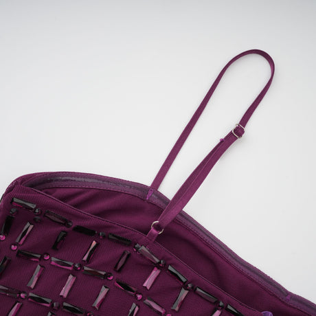 Aurohaya Térébenthine Purple Rhinestone Mesh Maxi Dress