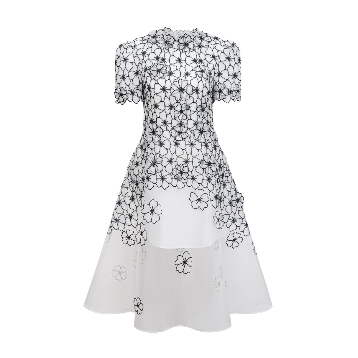 Aurohaya Yaelle White Floral Appliqué Tulle Midi Dress