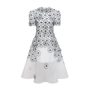 Aurohaya Yaelle White Floral Appliqué Tulle Midi Dress