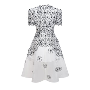 Aurohaya Yaelle White Floral Appliqué Tulle Midi Dress