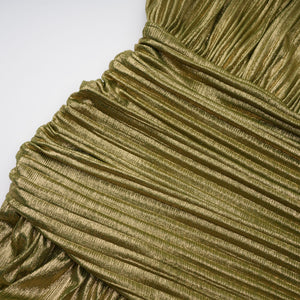 Aurohaya Alchimie Gold Glossy Pleated Maxi Dress