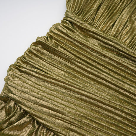 Aurohaya Alchimie Gold Glossy Pleated Maxi Dress