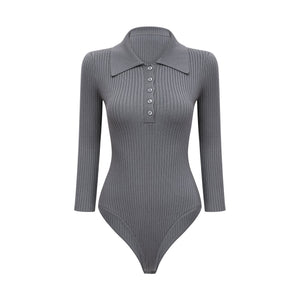 Aurohaya Claire Grey Ribbed Knit Bodysuit & Trousers Set