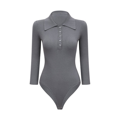 Aurohaya Claire Grey Ribbed Knit Bodysuit & Trousers Set