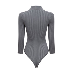 Aurohaya Claire Grey Ribbed Knit Bodysuit & Trousers Set