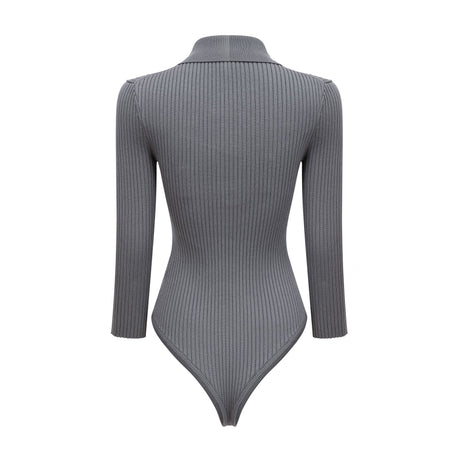 Aurohaya Claire Grey Ribbed Knit Bodysuit & Trousers Set