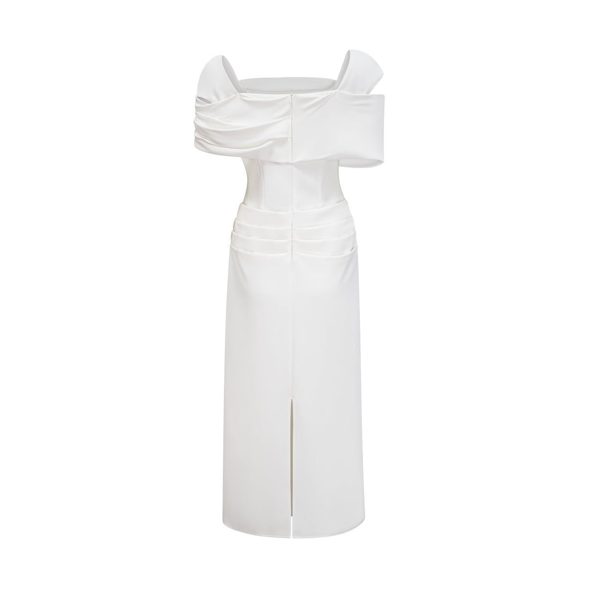 Aurohaya Solara White Draped Midi Dress