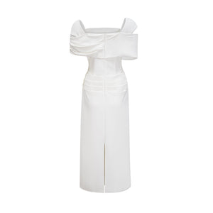 Aurohaya Solara White Draped Midi Dress
