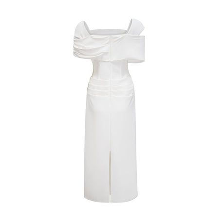 Aurohaya Solara White Draped Midi Dress