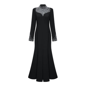 Aurohaya Oona Black Embellished Flared Maxi Gown