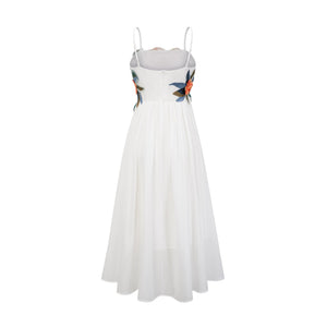 Aurohaya Josette floral-embroidered shirred maxi dress in White