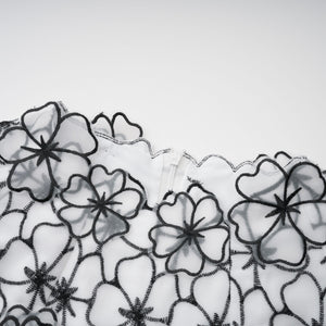 Aurohaya Yaelle White Floral Appliqué Tulle Midi Dress