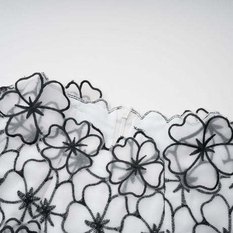 Aurohaya Yaelle White Floral Appliqué Tulle Midi Dress