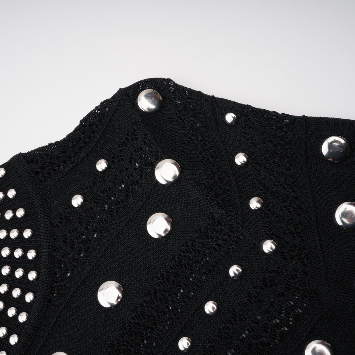 Aurohaya Chloé Black Long Sleeve Studded Crochet Knit Midi dress