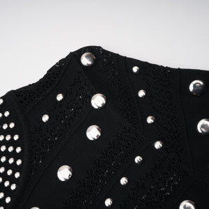 Aurohaya Chloé Black Long Sleeve Studded Crochet Knit Midi dress